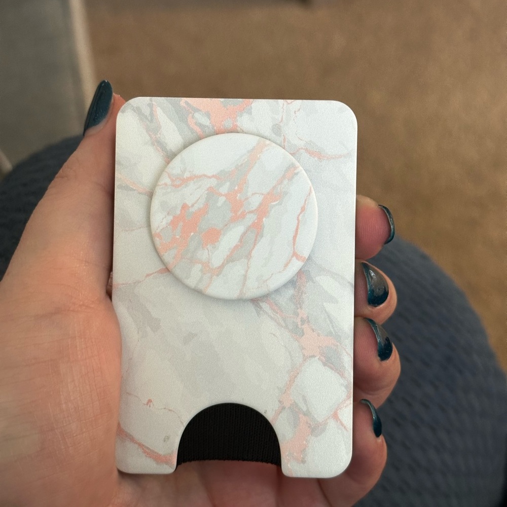 Rose Gold Marble Popsocket Wallet (MagSafe)